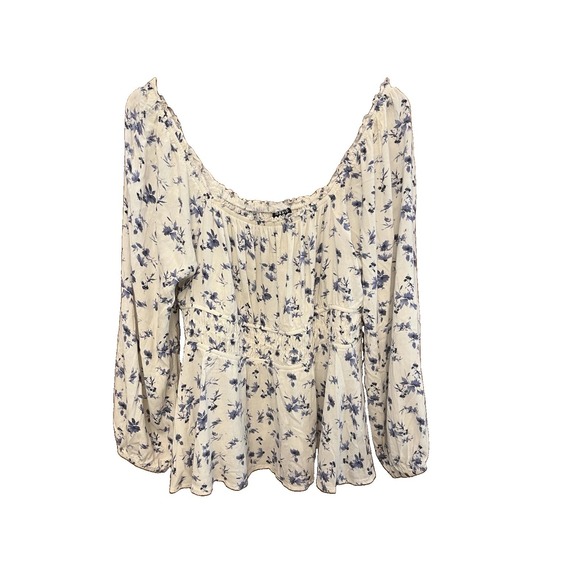 torrid Tops - TORRID Women's Blouse White W Blue Floral On/0ff Shoulder Lots Of Stretch Sz 1